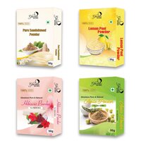 Glowious Radiant Skin Combo: Glowious 4-Pack (Sandalwood, Lemon Peel, Amla, Hibiscus Powder) 200gms - Natural Glow | Ayurvedic Skincare | Brightens, Tones, and Nourishes | Herbal Beauty Essentials