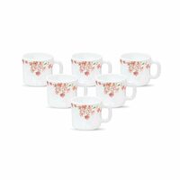 La Opala Diva, Opal Glass Coffee Cup Set Cylinder 6 pcs, Aster Pink, White