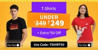 Men & Women T-shirts under Rs.349 + Extra Rs.50 Off via Coupon [Valid Till 6pm]