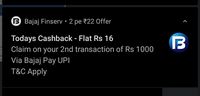 Bajaj Finserv - 2 for Rs 22 offer ( Activate by 1st June) User Specific - Todays offer Get Rs 6 by sending Rs 1000 for 2 times