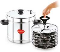 Mahavir Heavy Gauge Stainless Steel Cooker Kitchen Accessories Silver Induction & Standard Idli Maker  (6 Plates , 24 Idlis )