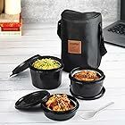 CELLO MF Click Lunch Box Set with Bag, 3 Containers, Black | Outer Plastic & Inner Stainless Steel Tiffin Box with Jacket | Leakproof Lunch Boxes | Ideal for College, Office. Apply rs 100 off coupon