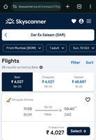 Mumbai to Tanzania at 4K INR