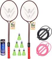 Forgesy Double Shaft set of 2 Racket And 6 Nylon Shuttle And 2 Skipping Rope Branded Badminton Kit