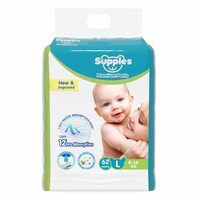 Supples Premium Diapers, Large (L), 62 Count, 9-14 Kg, 12 hrs Absorption Baby Diaper Pants
