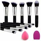 URBANMAC Premium Synthetic Kabuki Foundation Face Powder Blush Eyeshadow Brush Makeup Brush Kit with Blender Sponge and Brush Cleaner (10 pcs, Black/Silver). Apply 4% off coupon 