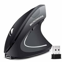 Microware 2.4g USB Wireless Vertical Mouse Rechargeable Ergonomic Optical Computer Mouse - Black