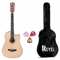 Revel 38 Inches Lindenwood Cutaway Design Acoustic Guitar With Carry Bag And Plectrums (Natural, Beige) 