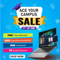 ACER Ace Your Campus Sale Upto 47% Off + Extra 7% Discount + Free Accessories, Times Prime Membership, Additional Warranty
