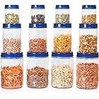 MILTON Hexa Plastic Pet Storage Jar, Set of 12 (4 pcs x 270 ml Each, 4 pcs x 665 ml Each, 4 pcs x 1.24 Ltrs Each), Blue | Air Tight Container | Kitchen Organiser | BPA Free
