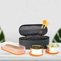 Attro Office Mate Lunch Box 2 Steel Container, 1 Plastic Oval Container & Spoons with Lunch Bag [Apply ₹70 Off Coupon]
