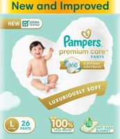Amazon Fresh Pampers Premium Care Pants Style Baby Diapers, Large (L) Size, 26 Count