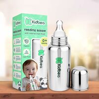 Kidbea Stainless Steel Infant Baby Feeding Bottle, BPA Free, Anti-Colic, Plastic-Free, Medium-Flow X 1 Nipple (250 ML) (Argyle)