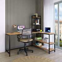  Klaxon L Shaped Study Table- Wood & Metal, Multicolor 