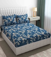 Aqua Floral 280 TC Cotton Blend Fitted King Bedsheet with 2 Pillow Covers