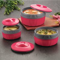 Set of 3 Paras Homeware Hot Chef Casserole| BPA Free | Food Grade | Easy to Carry | Easy to Store for Rice, Curry, Roti |Pink - Set of 3 | 600ml, 1100ml 1800ml