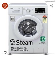  LG 7 Kg 5 Star Inverter Touch Panel Fully-Automatic Front Load Washing Machine with In-Built Heater (FHM1207SDW, White, 6 Motion Direct Drive, 1200 RPM & Steam) 