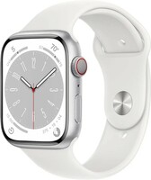 Apple Watch Series 8 [GPS + Cellular 45 mm] Smart Watch w/Silver Aluminium Case with White Sport Band. Fitness Tracker, Blood Oxygen & ECG Apps, Always- On Retina Display, Water Resistant