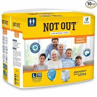 Not Out Adult Diaper Pants, Large Size, Waist (75-140cm), 12 Hrs Absorption, Unisex with Extra Soft, Odour Control, 10 Count (Pack of 1)