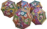 (5 Pieces)  ea ekam art Sun Protection Rajasthani Umbrella Handicraft Walking Stick - 5 Pieces