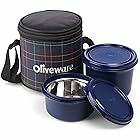 SOPL-OLIVEWARE Cleo Lunch Box, Microwave Safe & Leak Proof, 2 Inside Steel Containers with BPA Free Airtight Lids (450ml & 600ml), with Fabric Bag (Blue). Apply coupon