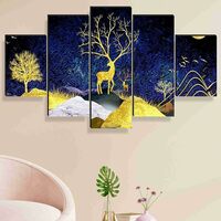 SAF Deer Paintings for Wall Decoration - Set Of Five, 3d Scenery Vastu Painting for Living Room Large Size with Frames for Home Decoration, Hotel, Office 76.2 cm x 45 cm SANFPNLS35463