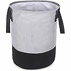 GLUN Plastic Round Shape Foldable Laundry Bag Capacity Of 45 Ltr, Non Woven Toys And Cloth Bag, Grey And Black Combination Pack Of 1