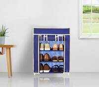 Amazon Brand - Solimo Alloy Steel Foldable Shoe Rack, 4 Layer, Blue, Economy