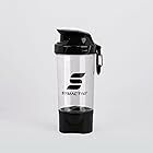 Amazon Brand - Symactive Leakproof Unbreakable Gym Protein Shaker Bottle with Rounded Bottom, Blender Ball & Hook, BPA-Free (Color: Black/Transparent, 600 ml),Glass