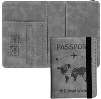 DAHSHA Grey RFID Blocking PU Leather Travel Passport Holder Cover Travel Wallet Organiser Passport Case Travel Document Organiser for Men & Women(14.8 X 11CM)