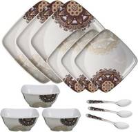SigriWala Pack of 12 Melamin Dinner Set  (White, Brown)