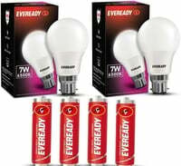 Eveready 7W Led Light Bulb [Pack Of 2] & 4 AA Batteries