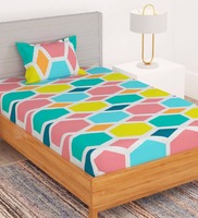 Multicolor Geometric 180 TC Microfiber 1 Single Bedsheet with 1 Pillow Cover