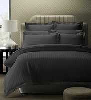 Grey Striped Cotton 280TC King Sized Double Bedsheet With 2 Pillow Covers