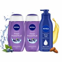 (Lowest Price) [Pack of 3] NIVEA Body Lotion 400ml & Powerfruit Shower Gel 250ml [Pack of 3]