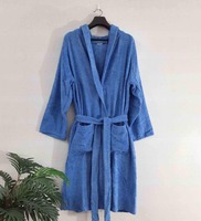 Blue Solid Cotton Unisex Bath Robe (XL)