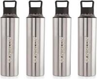 NIRLON Eco Pure Black Single Wall Stainless Steel Water Bottle 900 ml Bottle  (Pack of 4, Silver, Black, Steel)