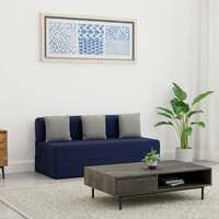Solimo Dukon 3 Seater Foldable Sofa Cum Bed (EPE Foam with Jute Fabric, Navy Blue, 72x60x8 inches)
