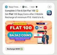 Bajaj Finserv Evening Offer: 100 Coins on 3 Recharge of Minimum Rs 10 [ 7 - 9 PM]