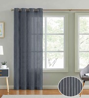 Grey Polyester Striped 7ft Sheer Eyelet Door Curtain