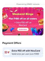Tata Neu Weekend Binge Rs.200 Off On All Food Orders( Rs.150+extra 50 On Neucard)