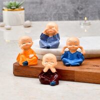 Collectible India Buddha Monk Set Statue Home Decor Items Figurines Showpiece - Cute Mini Buddha Statue for Car Dashboard Table Top Diwali Home Decoration Gift Items (Type 1 Monk),Resin