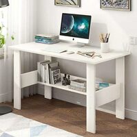 Computer Desk with One Tier Shelves Laptop Study Table for Office Home Workstation Writing Modern Desk (ST-004/ White / 90 x 50 x 77 cm)