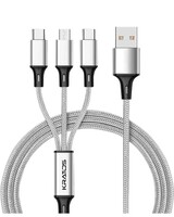  Kratos Unbreakable 1.2 Mtr 3 in 1 Charging Cable with Nylon Braided Long Life Multi charger cable fast charging for lighting, Type C and Micro USB ports, Fast charging cable for Smartphones & Tablets 