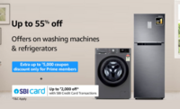Amazon - Upto 55% off + Extra upto 5000 coupon + Upto 2000 off SBI Card Offers on Washing Machines & Refrigerators 