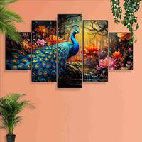 SAF Peacock Paintings for Wall Decoration - Set Of Five