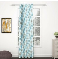  BEDSPUN Curtain Door - Raga Curtain for Door 7 Feet Light Filtering Curtains for Home |Motif| White and Blue| Polyester, Pack of 1 