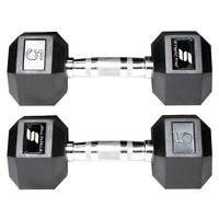 Amazon Brand - Symactive Rubber Coated Hex Dumbbells, Set of 2, 5 Kg, Silver;Black
