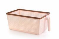 Nayasa Frill No. 1 Plastic Rectangular Fruit Basket (Small)|veg baskets for storage in kitchen|food basket for kitchen|Peach And Brown
