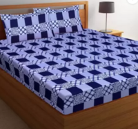 180 TC Cotton Double King 3D Printed Bedsheet  (Pack of 1, Blue, White)
